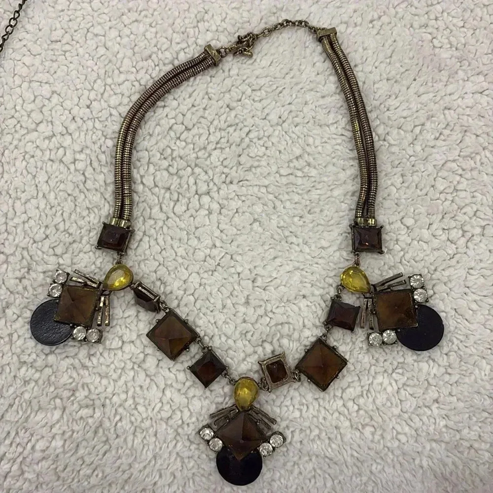 Vintage Sohi Denise gold costume statement necklace with yellow and brown stones - Picture 7 of 14